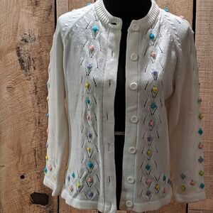 Cottage Core Vintage Dorette rosebud spring or Easter cardigan large